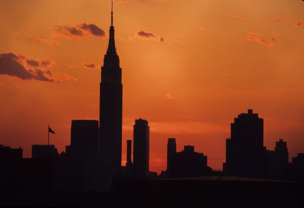New York City skyline at sunset